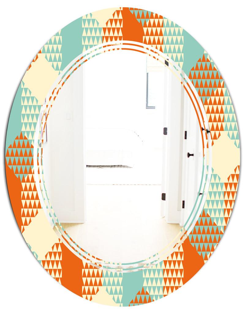 DesignQ Retro Hexagon Pattern VIII - Modern Round Or Oval Wall Mirror - Triple C