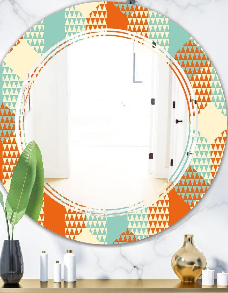 DesignQ Retro Hexagon Pattern VIII - Modern Round or Oval Wall Mirror - Triple C