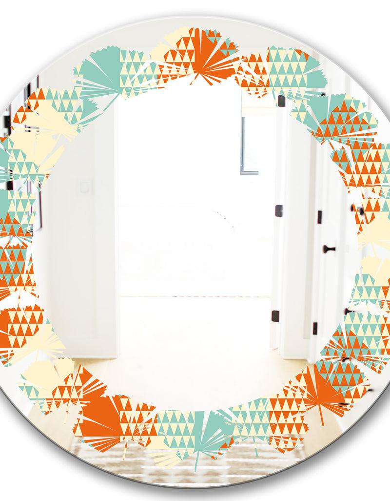 DesignQ Retro Hexagon Pattern VIII - Modern Round Or Oval Wall Mirror - Leaves