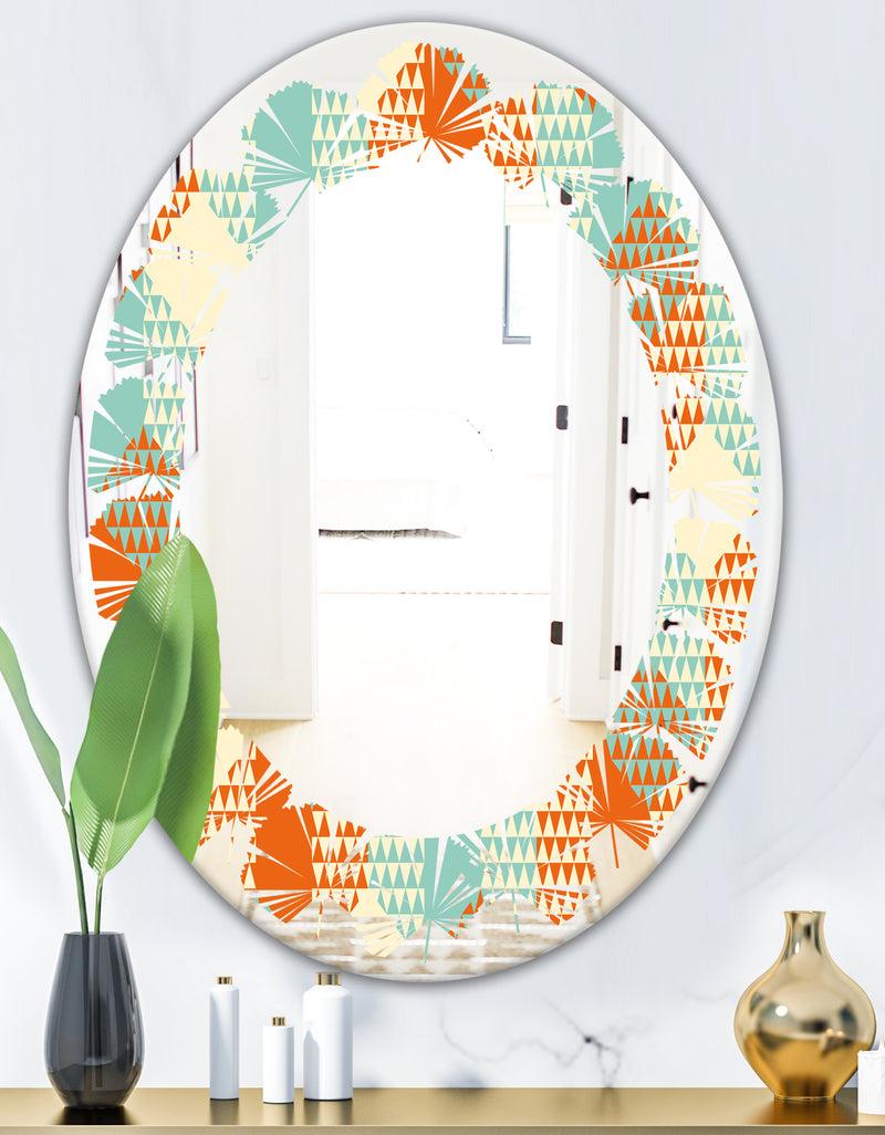 DesignQ Retro Hexagon Pattern VIII - Modern Round Or Oval Wall Mirror - Leaves