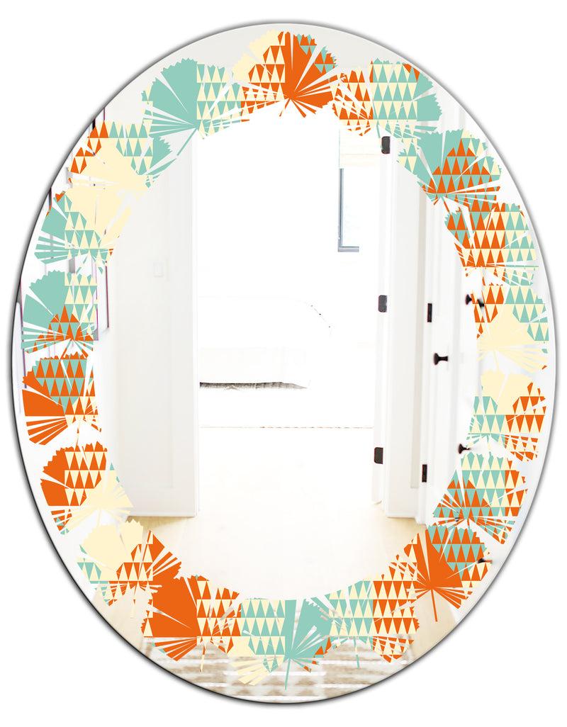 DesignQ Retro Hexagon Pattern VIII - Modern Round Or Oval Wall Mirror - Leaves