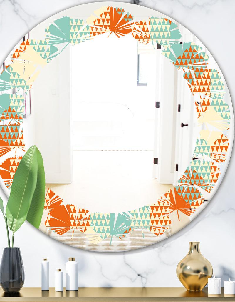 DesignQ Retro Hexagon Pattern VIII - Modern Round or Oval Wall Mirror - Leaves
