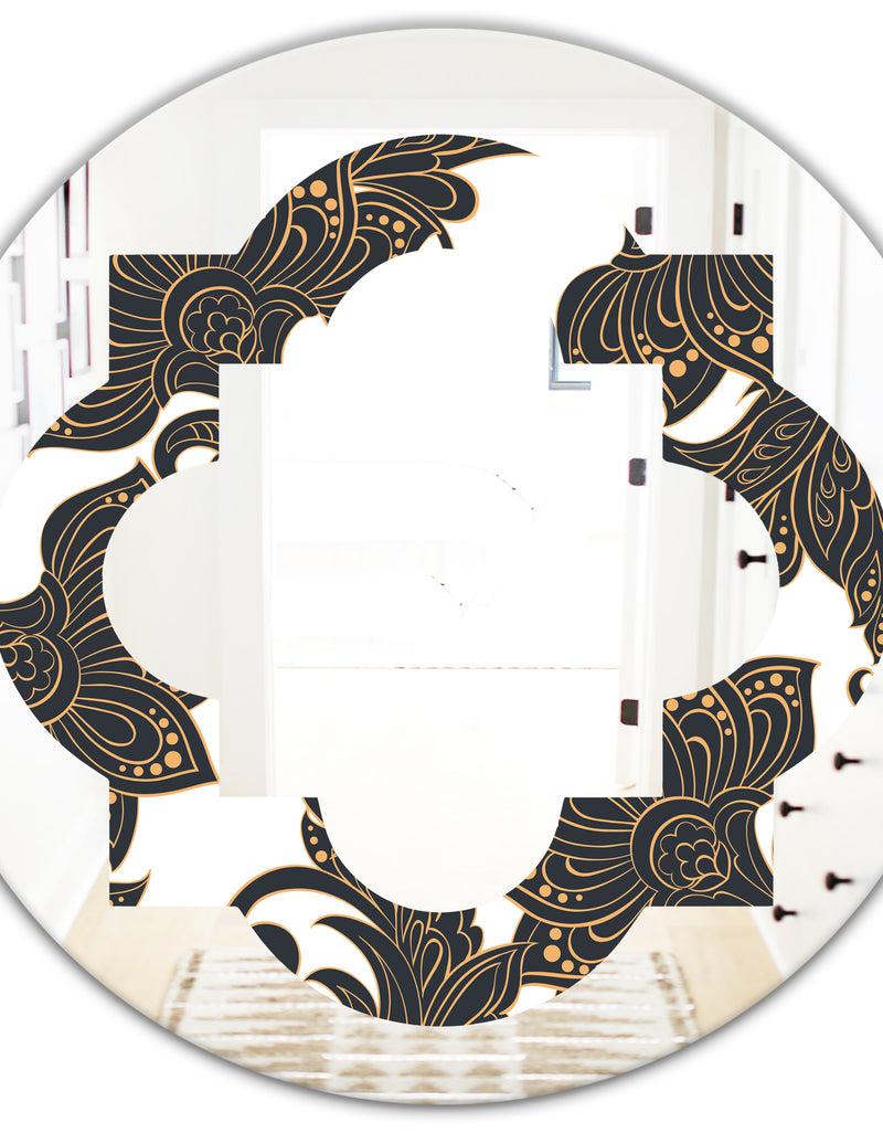 DesignQ Retro Indian Floral Batik I - Modern Round Or Oval Wall Mirror - Quatrefoil