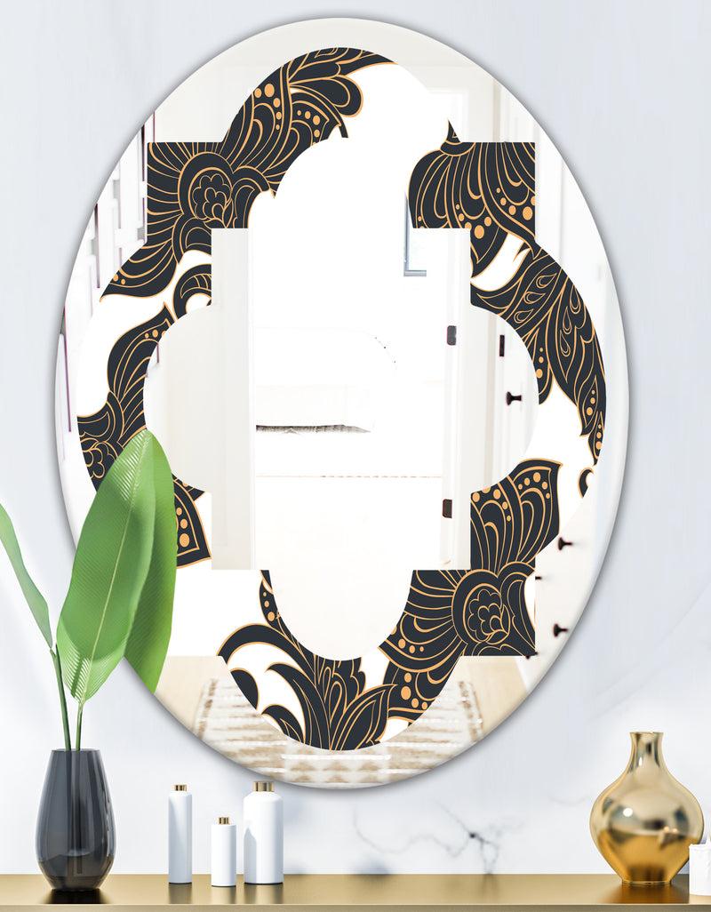 DesignQ Retro Indian Floral Batik I - Modern Round Or Oval Wall Mirror - Quatrefoil