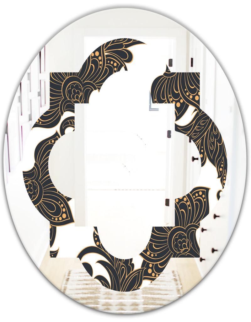 DesignQ Retro Indian Floral Batik I - Modern Round Or Oval Wall Mirror - Quatrefoil