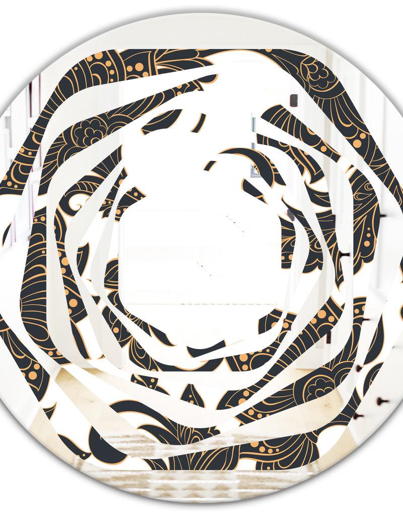 DesignQ Retro Indian Floral Batik I - Modern Round Or Oval Wall Mirror - Whirl