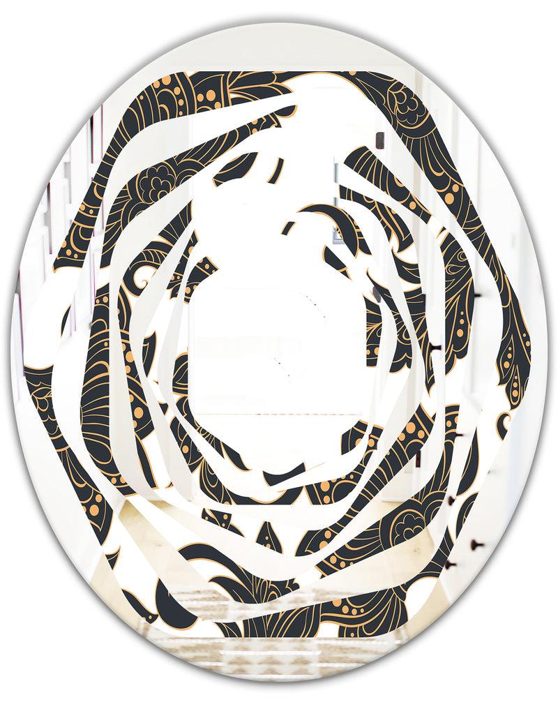 DesignQ Retro Indian Floral Batik I - Modern Round Or Oval Wall Mirror - Whirl