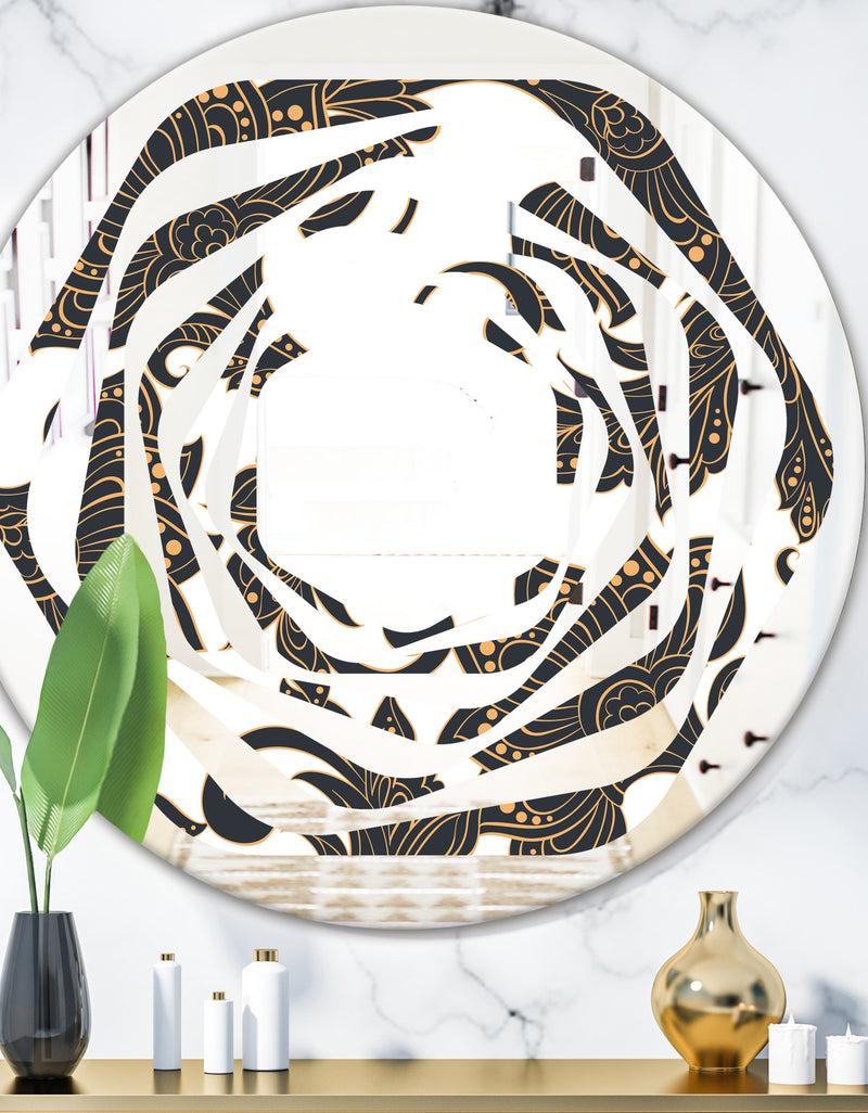 DesignQ Retro Indian Floral Batik I - Modern Round or Oval Wall Mirror - Whirl