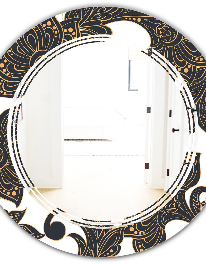 DesignQ Retro Indian Floral Batik I - Modern Round Or Oval Wall Mirror - Triple C