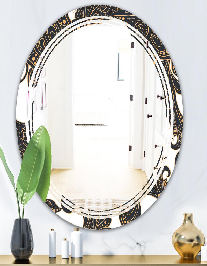 DesignQ Retro Indian Floral Batik I - Modern Round Or Oval Wall Mirror - Triple C