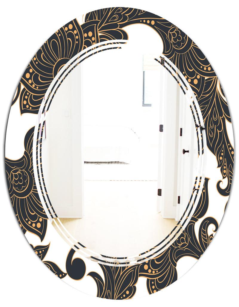 DesignQ Retro Indian Floral Batik I - Modern Round Or Oval Wall Mirror - Triple C