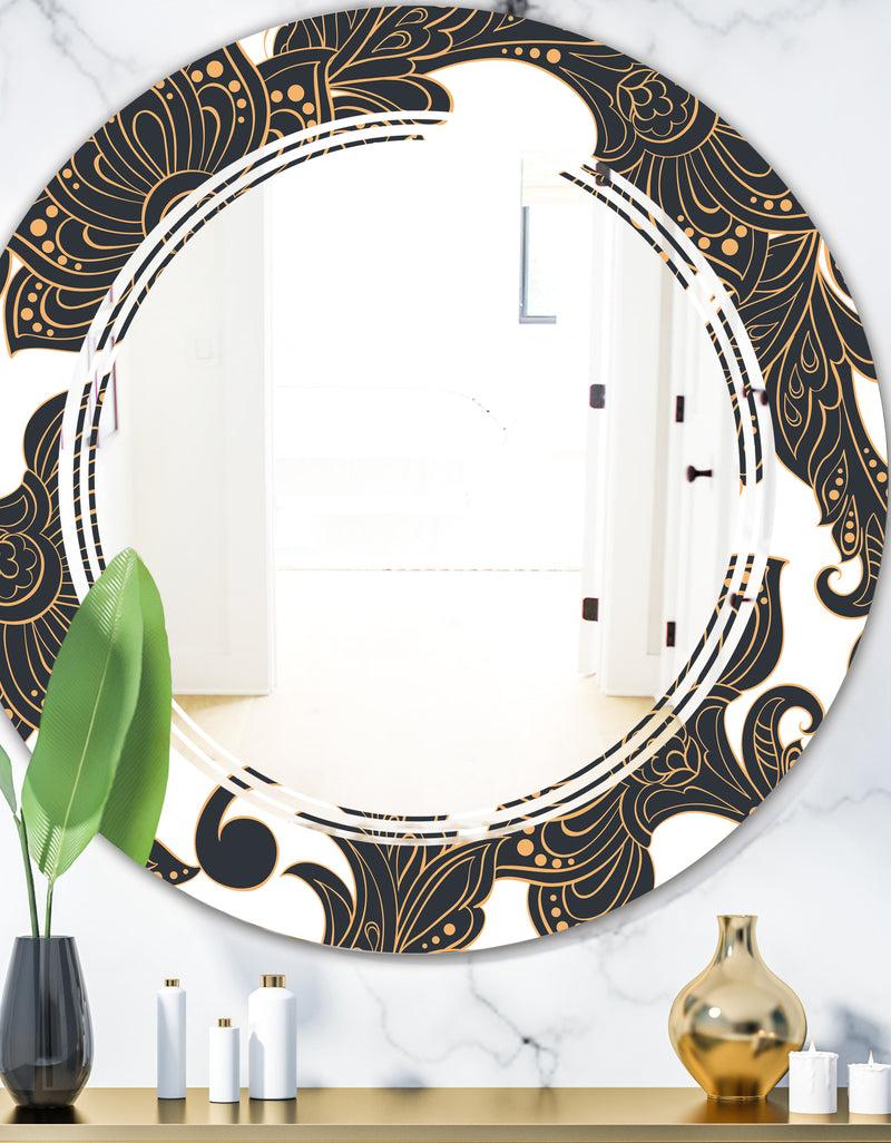 DesignQ Retro Indian Floral Batik I - Modern Round or Oval Wall Mirror - Triple C