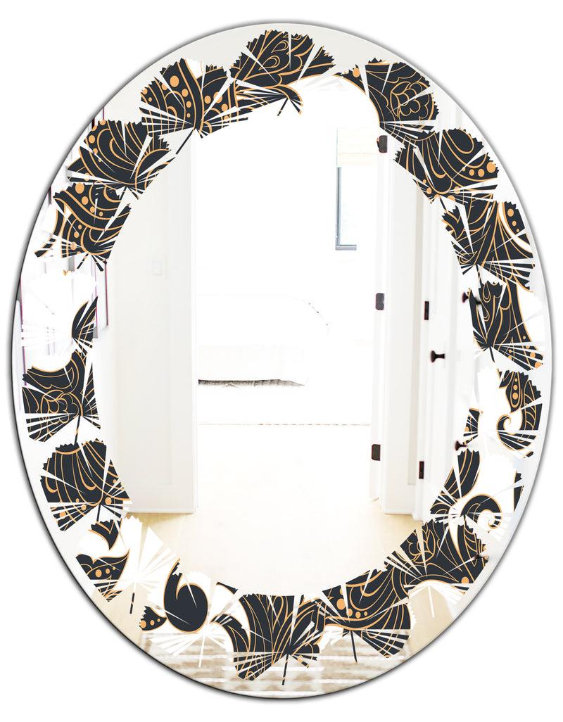 DesignQ Retro Indian Floral Batik I - Modern Round Or Oval Wall Mirror - Leaves