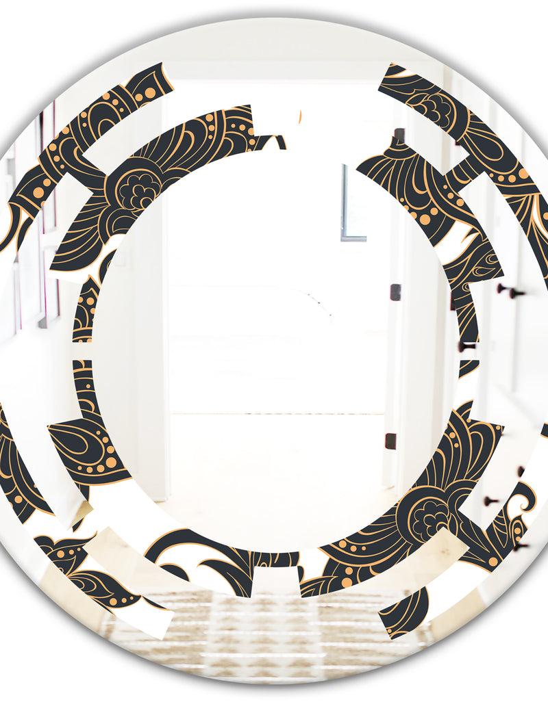 DesignQ Retro Indian Floral Batik I - Modern Round Or Oval Wall Mirror - Space