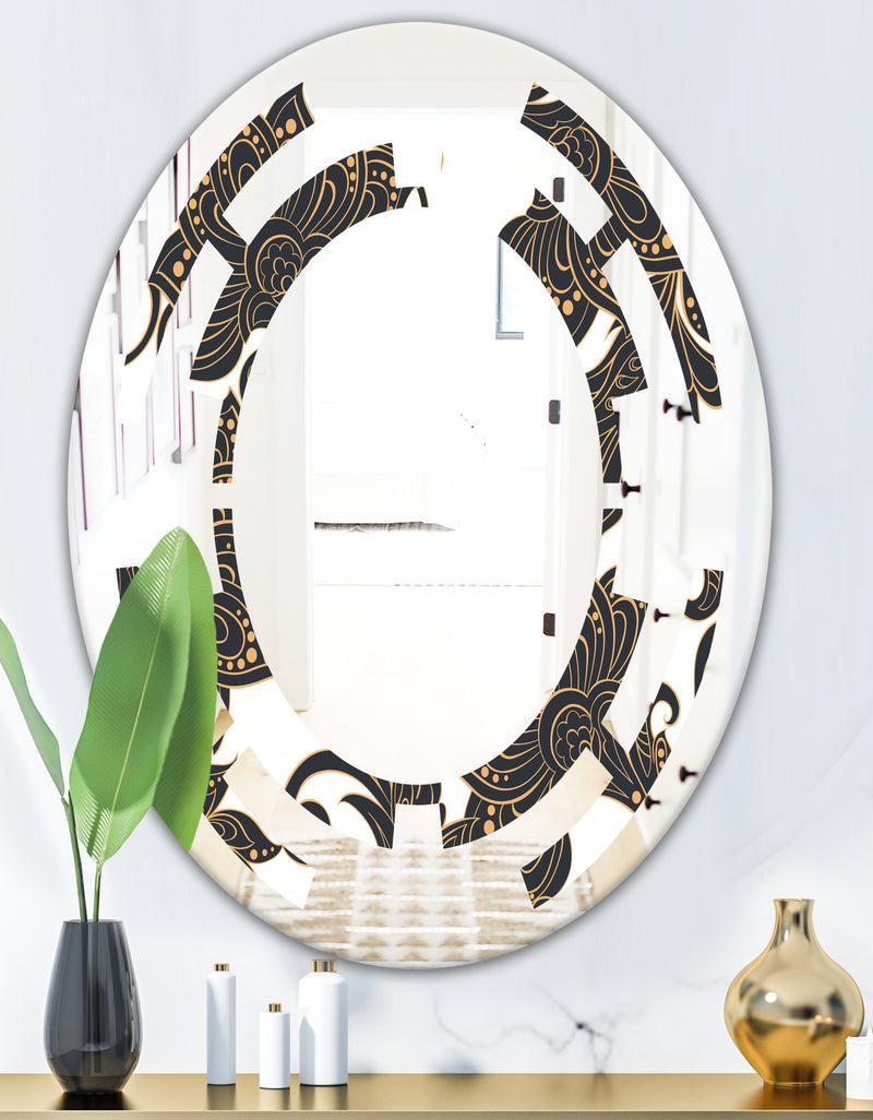 DesignQ Retro Indian Floral Batik I - Modern Round Or Oval Wall Mirror - Space