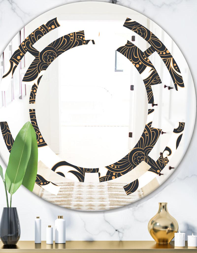 DesignQ Retro Indian Floral Batik I - Modern Round or Oval Wall Mirror - Space