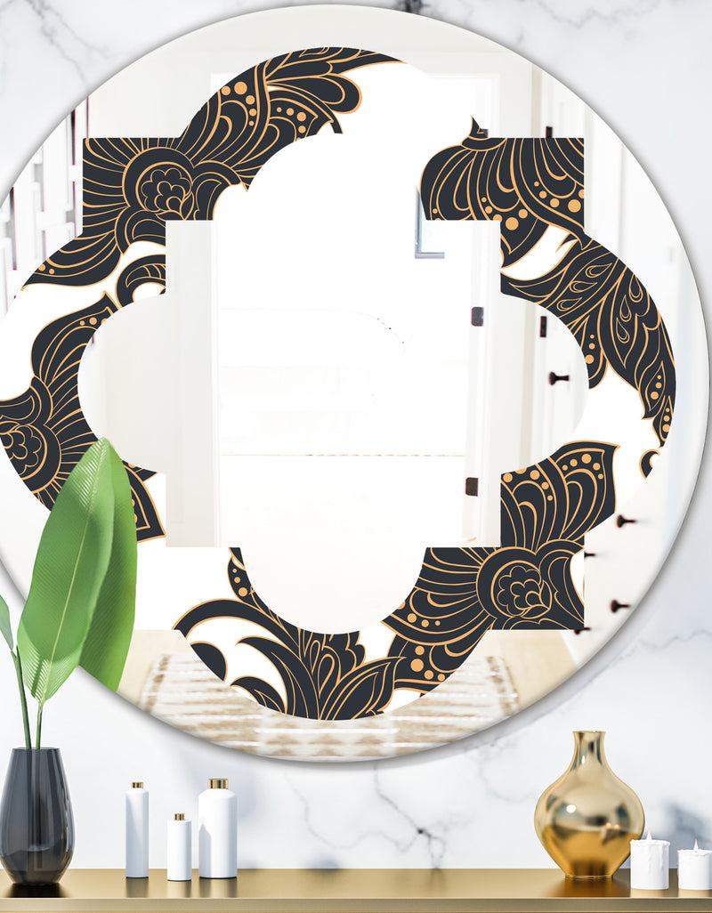 DesignQ Retro Indian Floral Batik I - Modern Round or Oval Wall Mirror - Quatrefoil