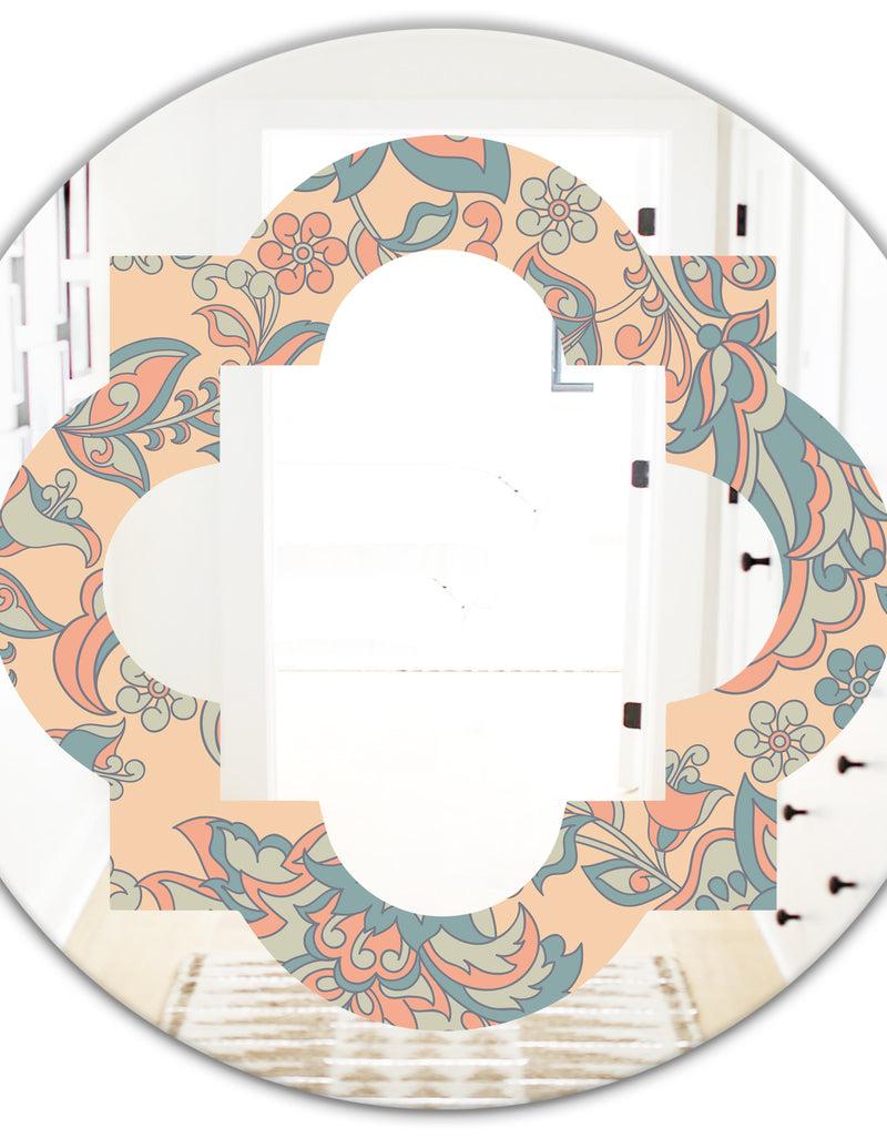 DesignQ Retro Indian Floral Batik II - Modern Round Or Oval Wall Mirror - Quatrefoil