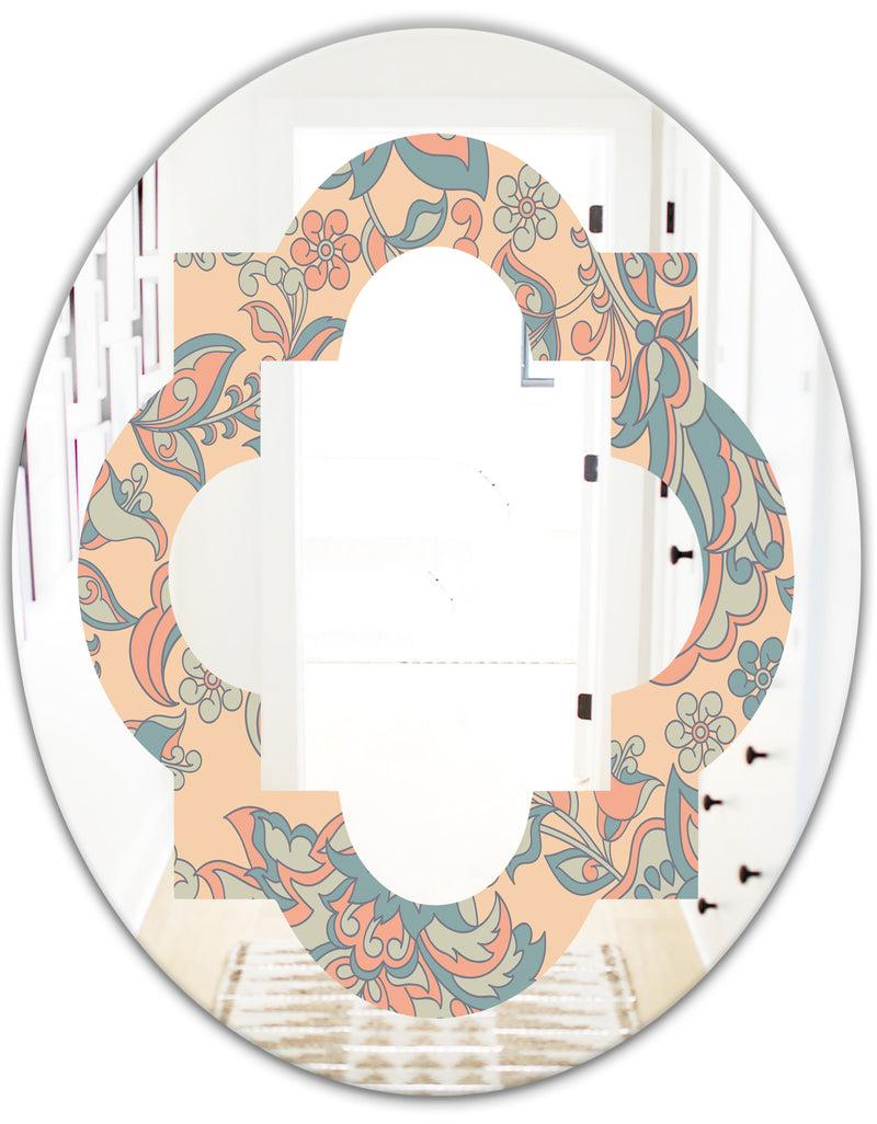 DesignQ Retro Indian Floral Batik II - Modern Round Or Oval Wall Mirror - Quatrefoil
