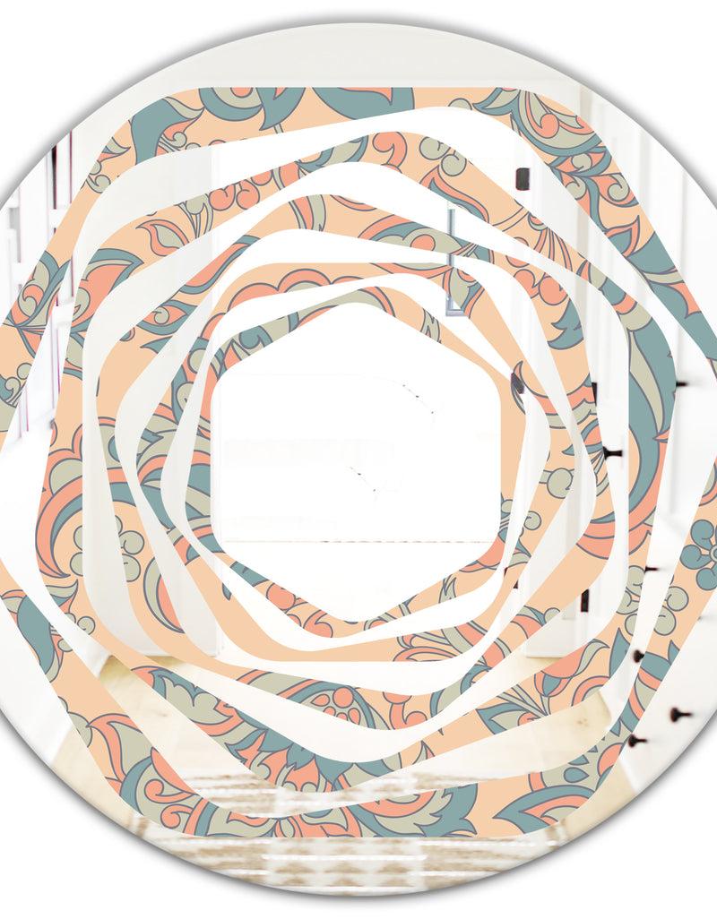 DesignQ Retro Indian Floral Batik II - Modern Round Or Oval Wall Mirror - Whirl
