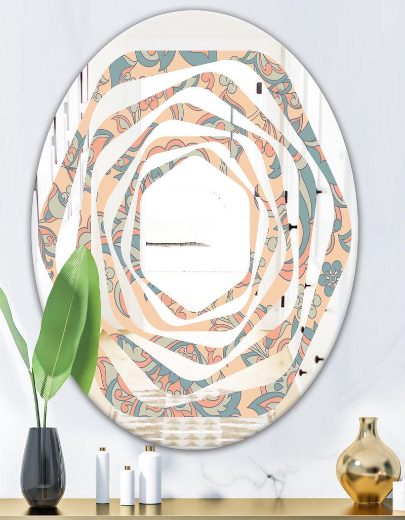 DesignQ Retro Indian Floral Batik II - Modern Round Or Oval Wall Mirror - Whirl