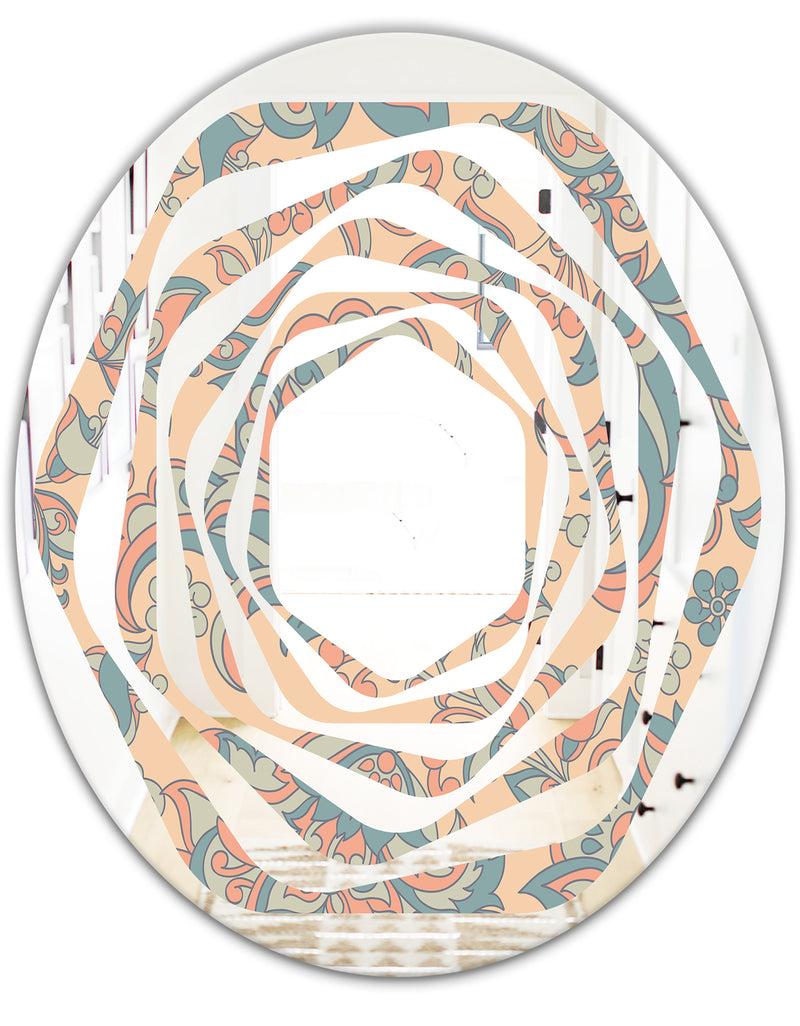 DesignQ Retro Indian Floral Batik II - Modern Round Or Oval Wall Mirror - Whirl