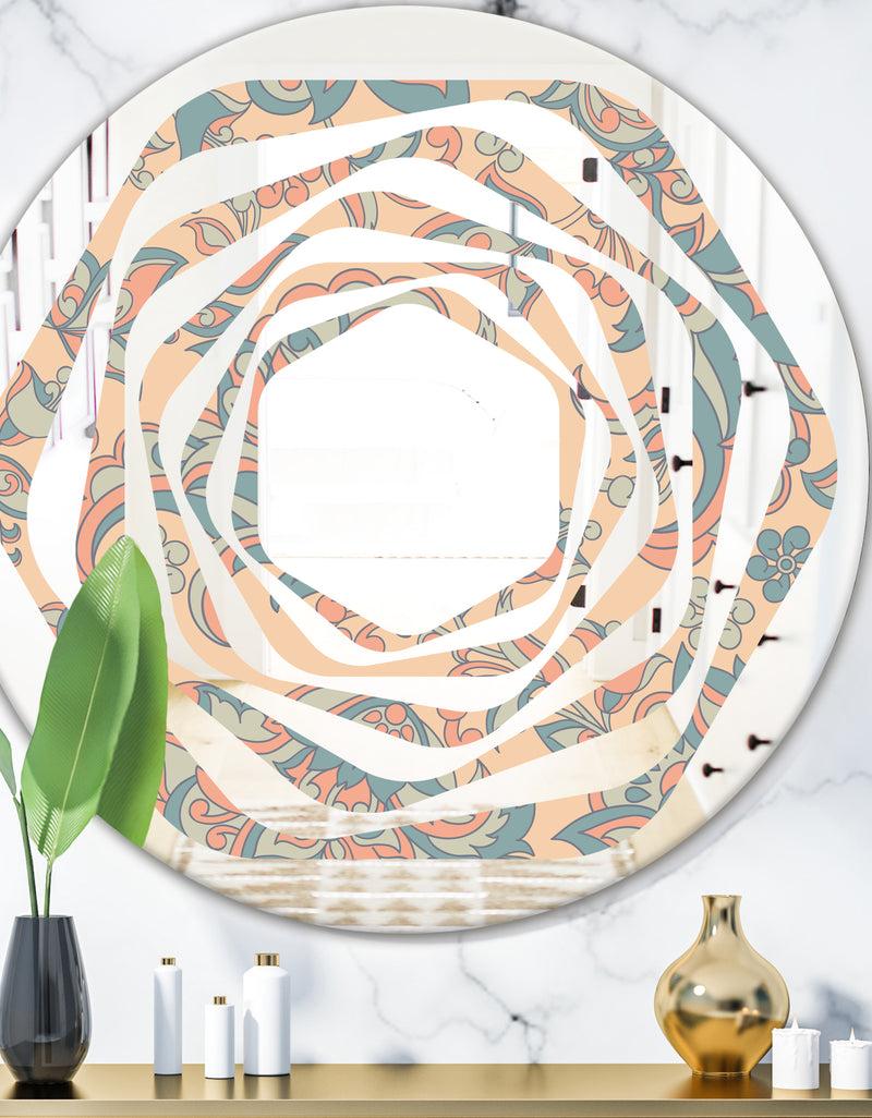 DesignQ Retro Indian Floral Batik II - Modern Round or Oval Wall Mirror - Whirl