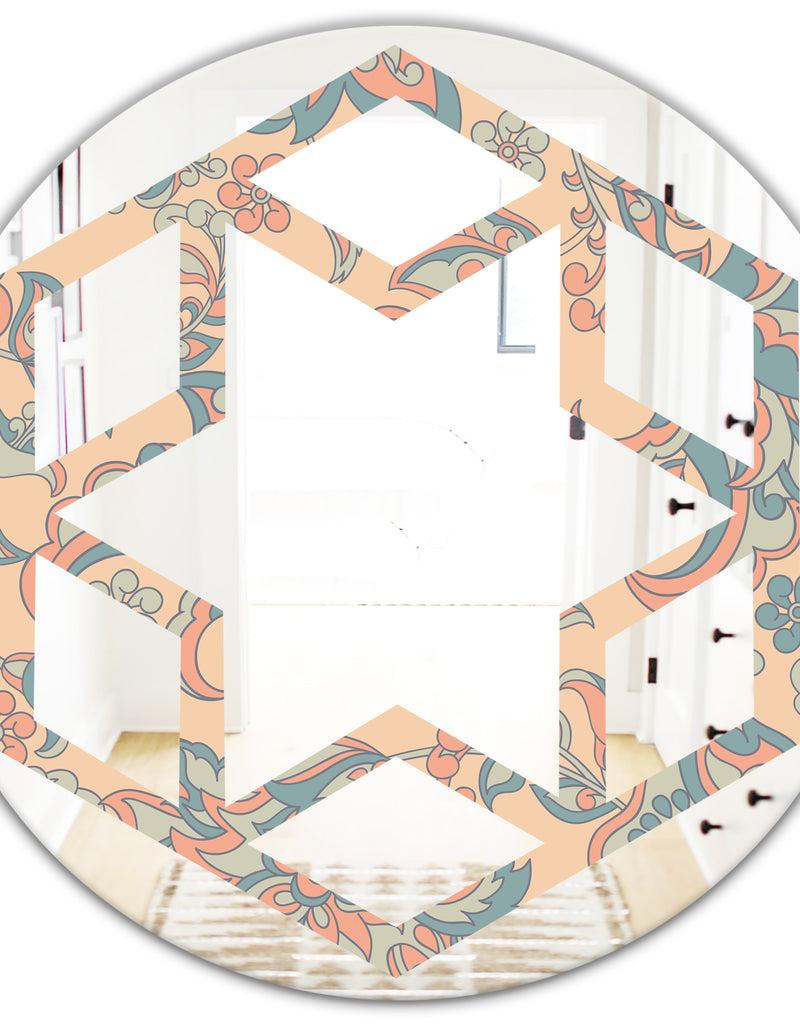 DesignQ Retro Indian Floral Batik II - Modern Round Or Oval Wall Mirror - Hexagon Star