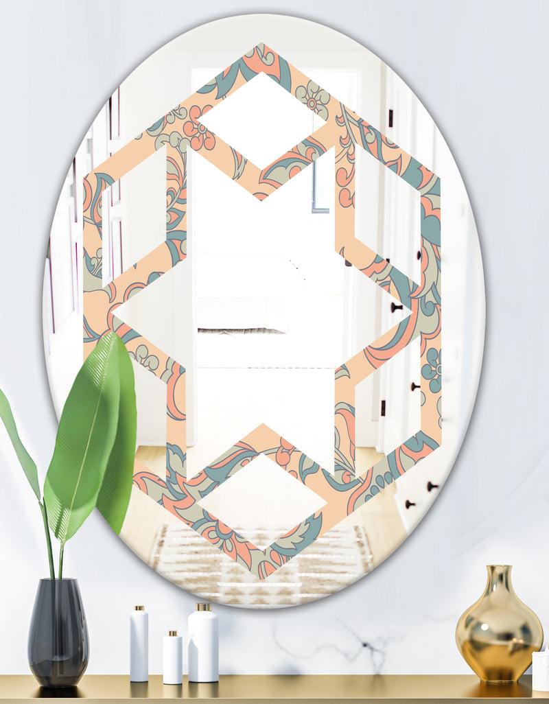 DesignQ Retro Indian Floral Batik II - Modern Round Or Oval Wall Mirror - Hexagon Star