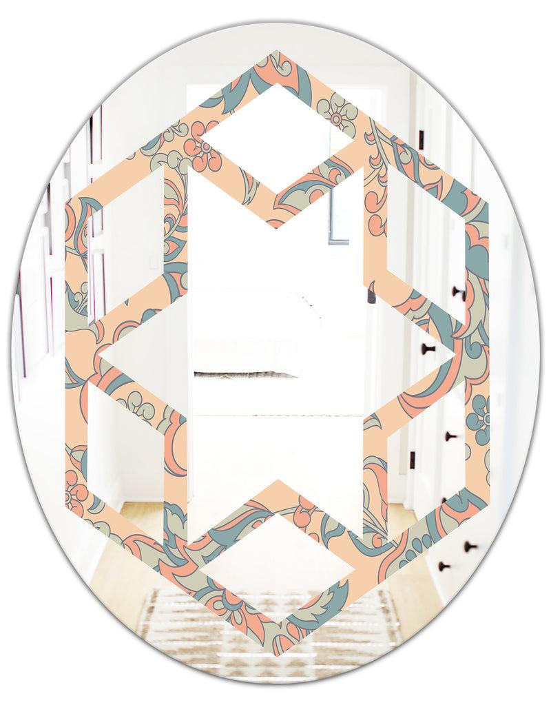 DesignQ Retro Indian Floral Batik II - Modern Round Or Oval Wall Mirror - Hexagon Star