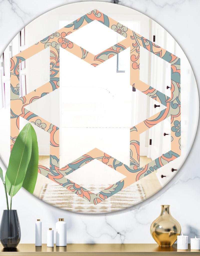 DesignQ Retro Indian Floral Batik II - Modern Round or Oval Wall Mirror - Hexagon Star