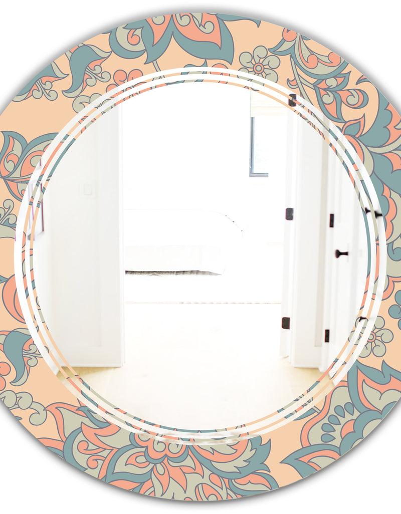 DesignQ Retro Indian Floral Batik II - Modern Round Or Oval Wall Mirror - Triple C