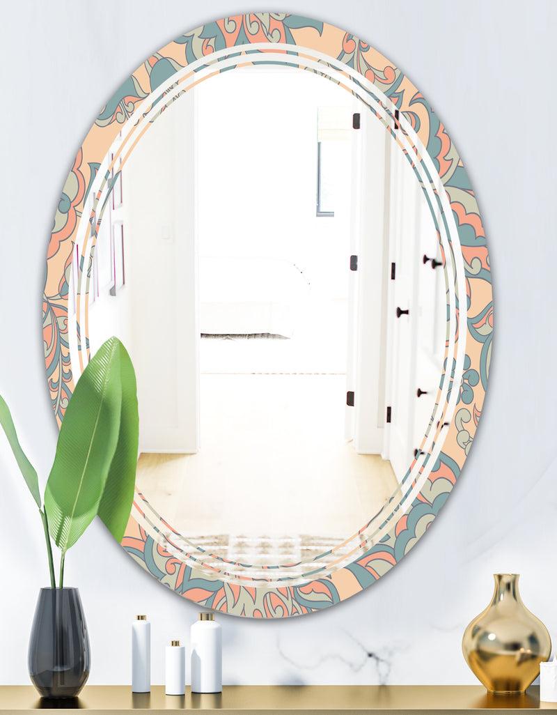 DesignQ Retro Indian Floral Batik II - Modern Round Or Oval Wall Mirror - Triple C
