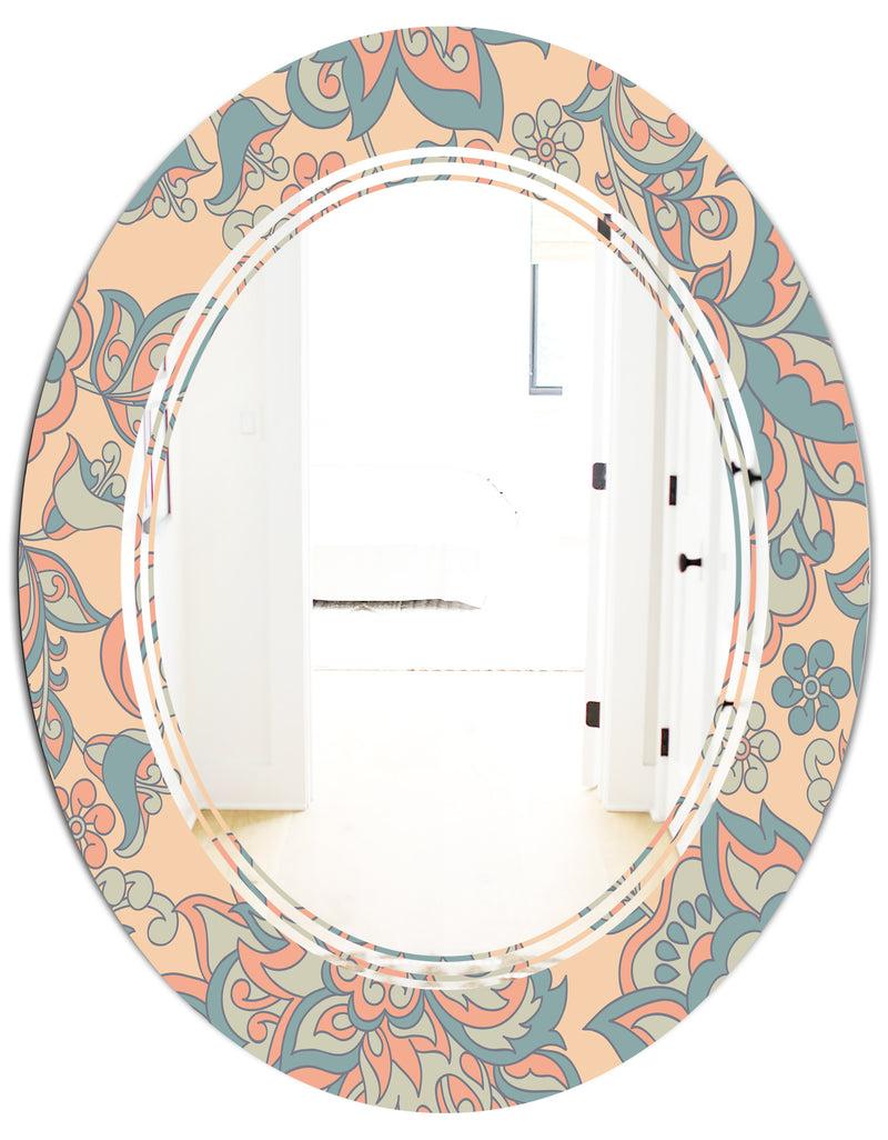 DesignQ Retro Indian Floral Batik II - Modern Round Or Oval Wall Mirror - Triple C