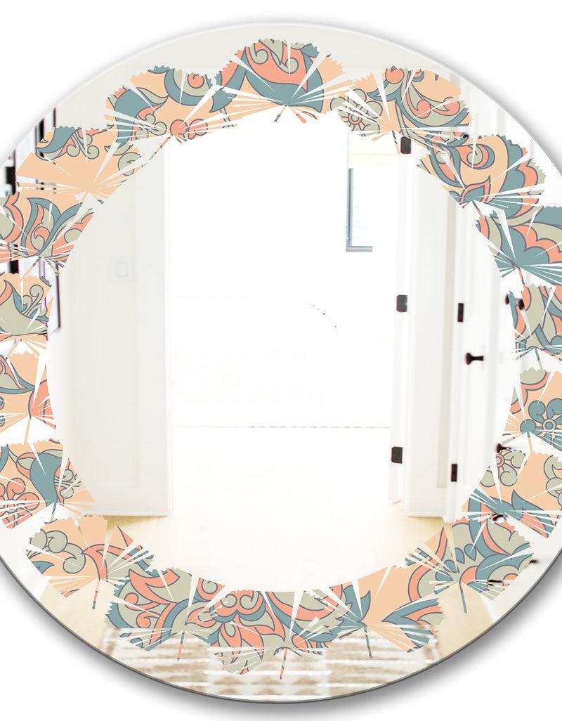 DesignQ Retro Indian Floral Batik II - Modern Round Or Oval Wall Mirror - Leaves
