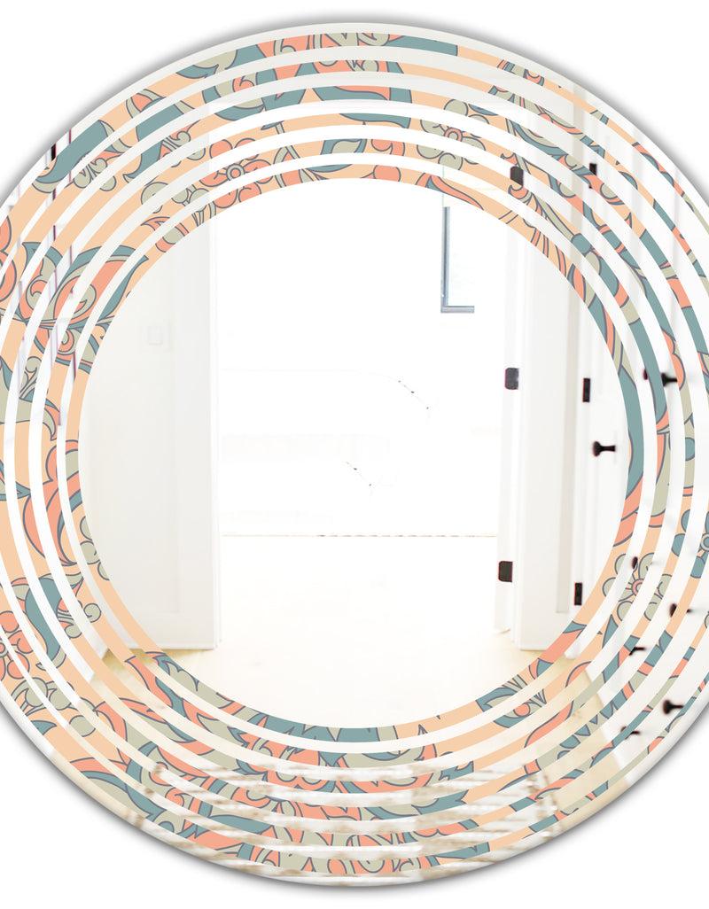DesignQ Retro Indian Floral Batik II - Modern Round Or Oval Wall Mirror - Wave