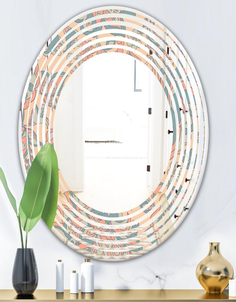 DesignQ Retro Indian Floral Batik II - Modern Round Or Oval Wall Mirror - Wave
