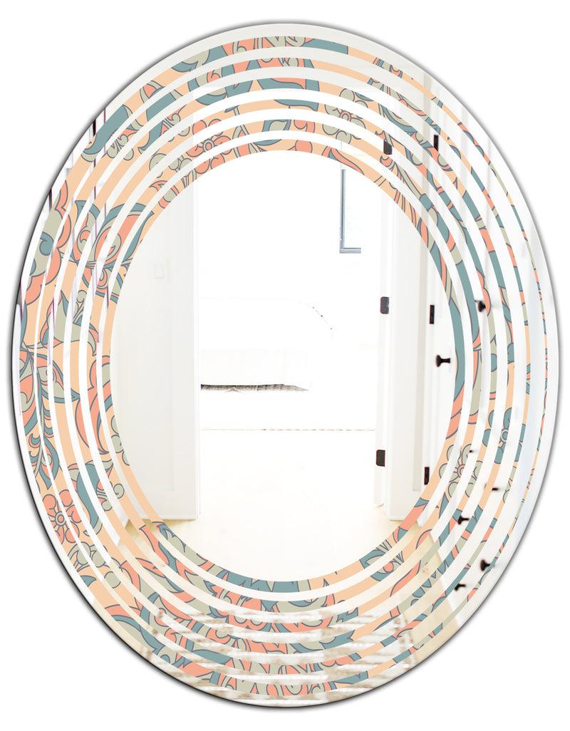 DesignQ Retro Indian Floral Batik II - Modern Round Or Oval Wall Mirror - Wave