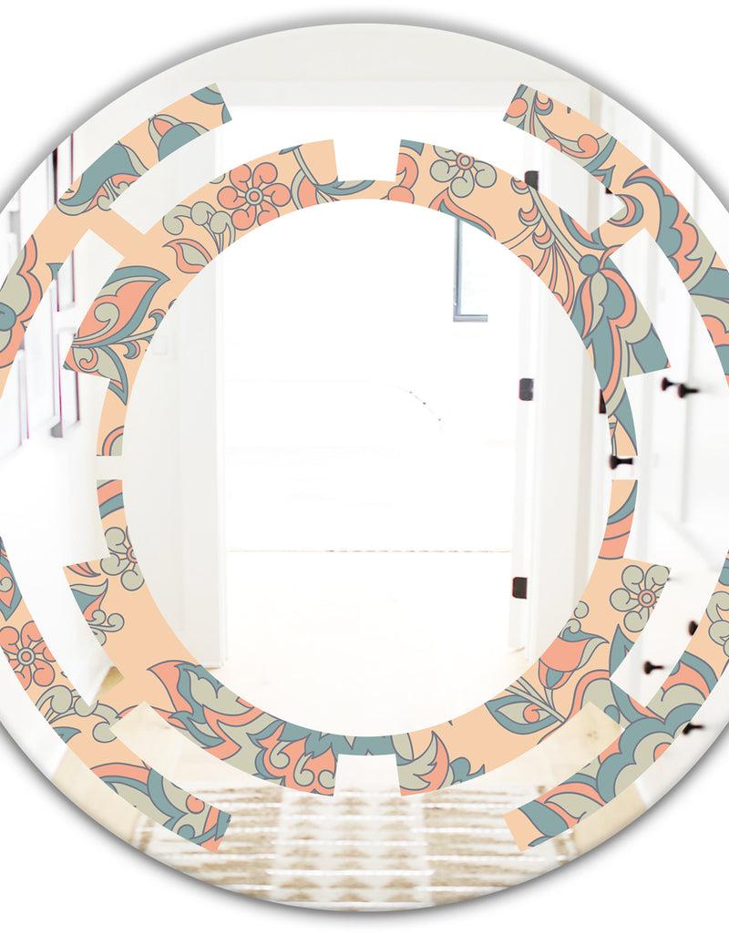 DesignQ Retro Indian Floral Batik II - Modern Round Or Oval Wall Mirror - Space