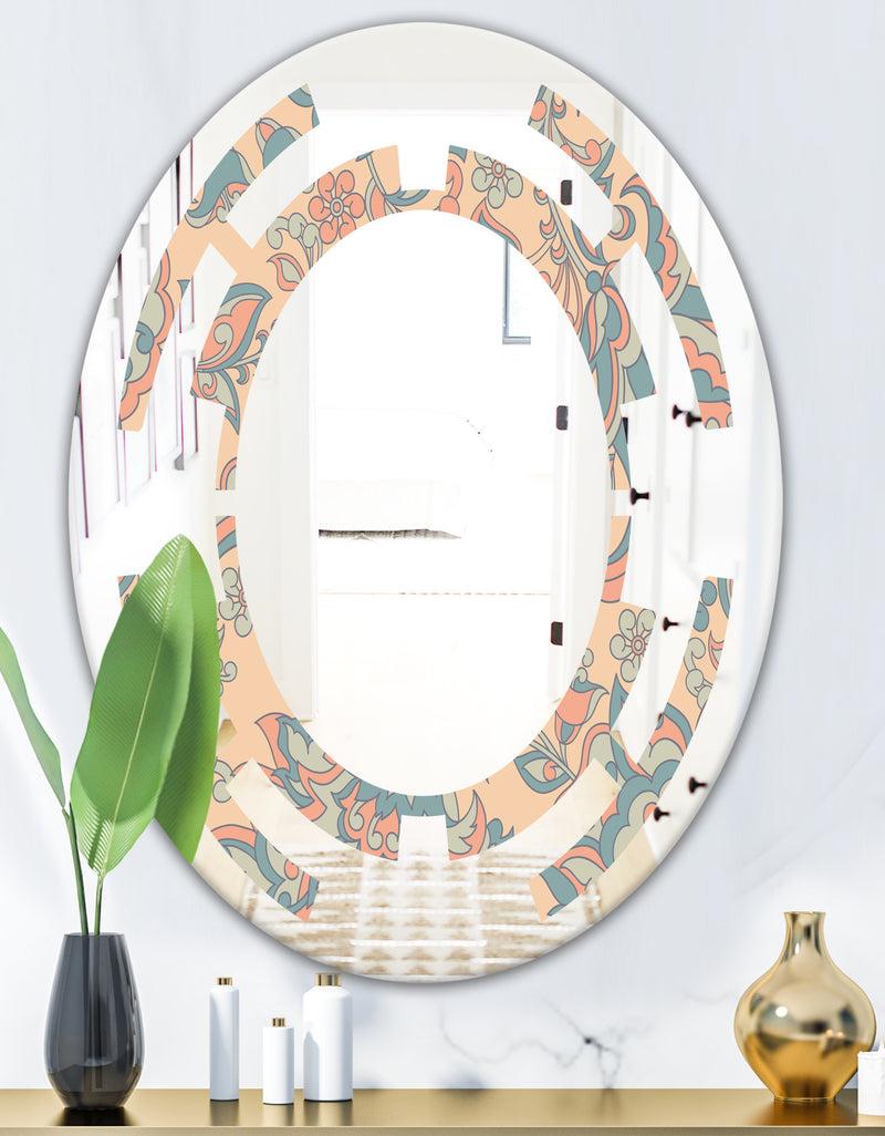 DesignQ Retro Indian Floral Batik II - Modern Round Or Oval Wall Mirror - Space