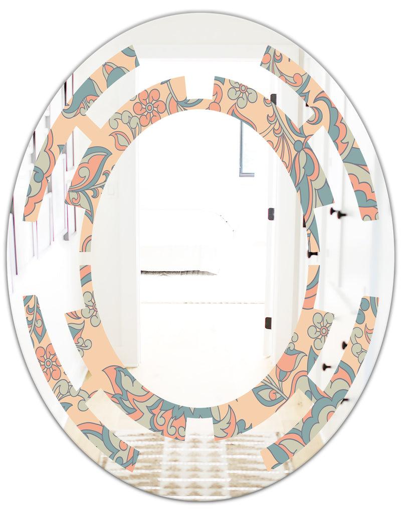 DesignQ Retro Indian Floral Batik II - Modern Round Or Oval Wall Mirror - Space