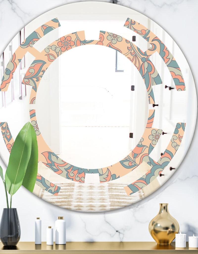 DesignQ Retro Indian Floral Batik II - Modern Round or Oval Wall Mirror - Space