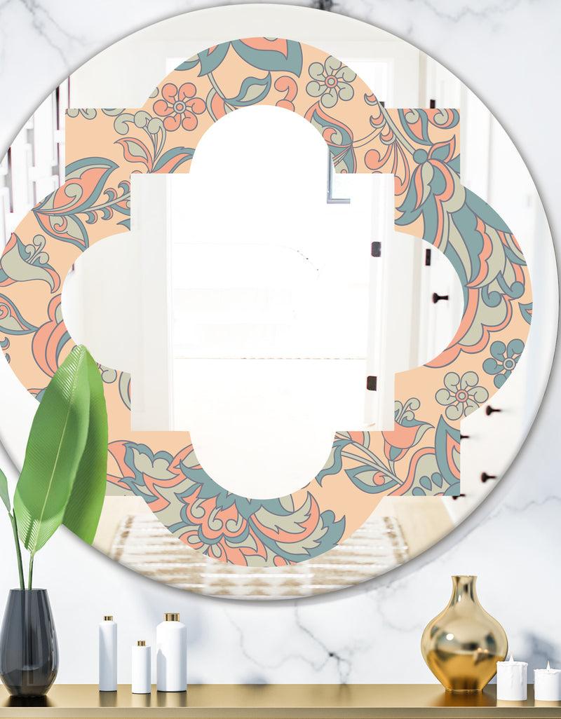 DesignQ Retro Indian Floral Batik II - Modern Round or Oval Wall Mirror - Quatrefoil