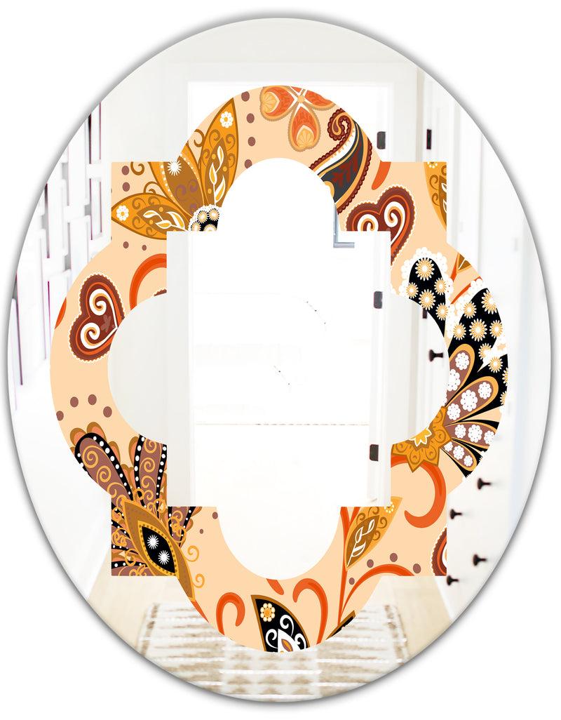 DesignQ Retro Indian Floral Batik III - Modern Round Or Oval Wall Mirror - Quatrefoil
