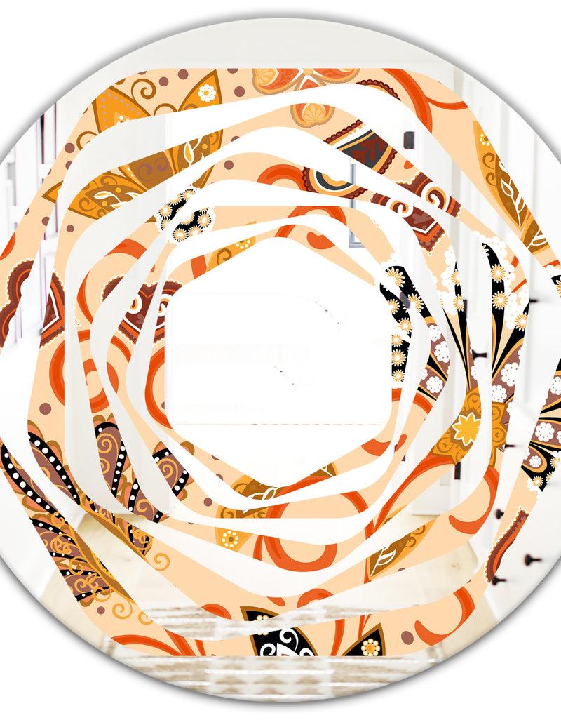 DesignQ Retro Indian Floral Batik III - Modern Round Or Oval Wall Mirror - Whirl
