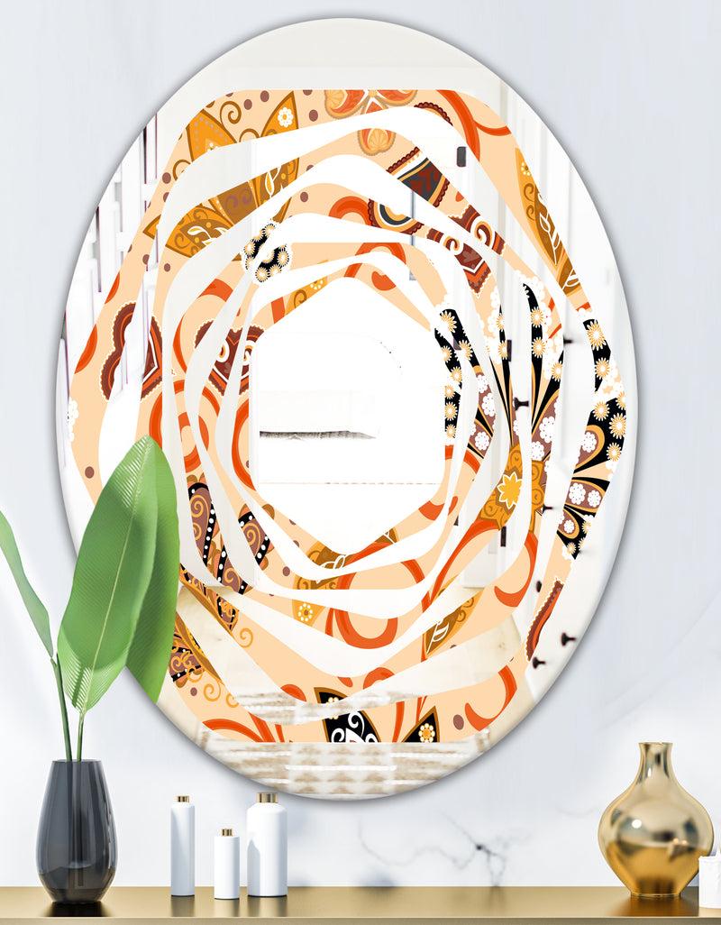 DesignQ Retro Indian Floral Batik III - Modern Round Or Oval Wall Mirror - Whirl