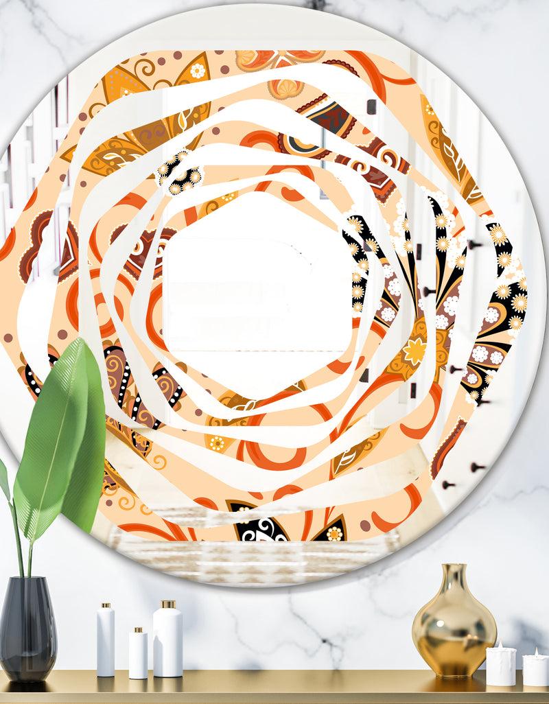 DesignQ Retro Indian Floral Batik III - Modern Round or Oval Wall Mirror - Whirl