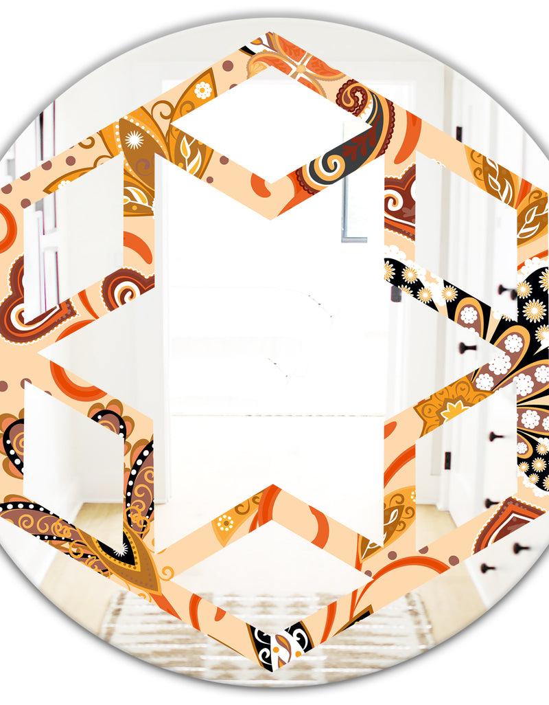 DesignQ Retro Indian Floral Batik III - Modern Round Or Oval Wall Mirror - Hexagon Star