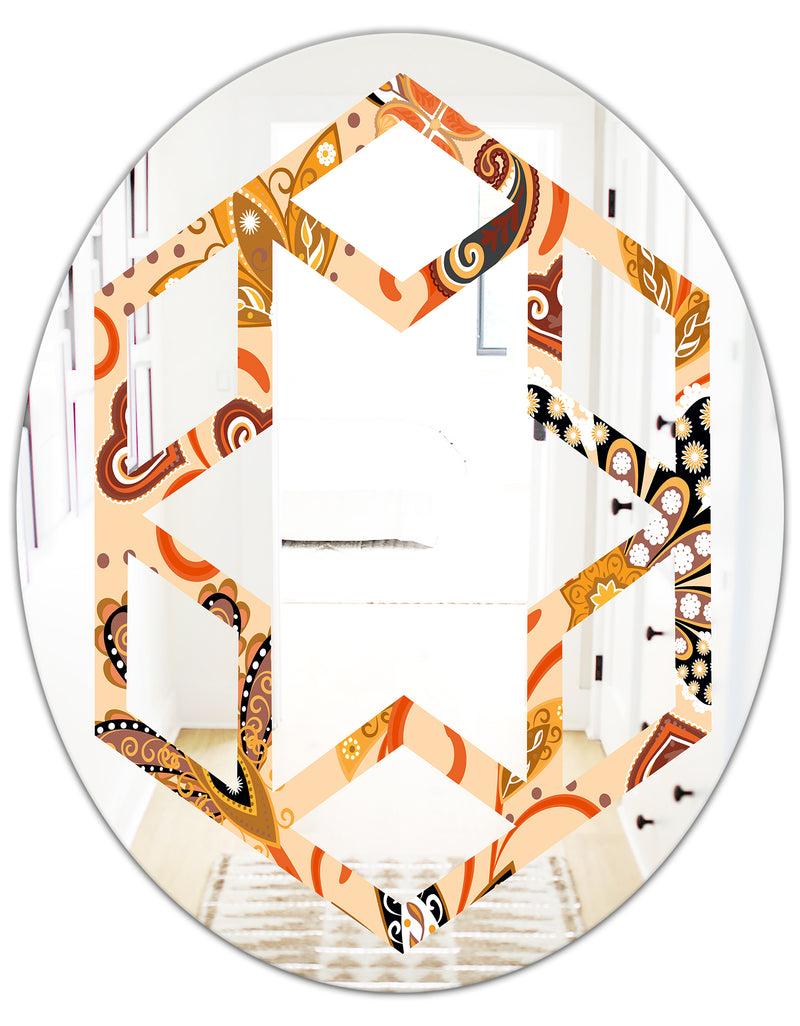 DesignQ Retro Indian Floral Batik III - Modern Round Or Oval Wall Mirror - Hexagon Star