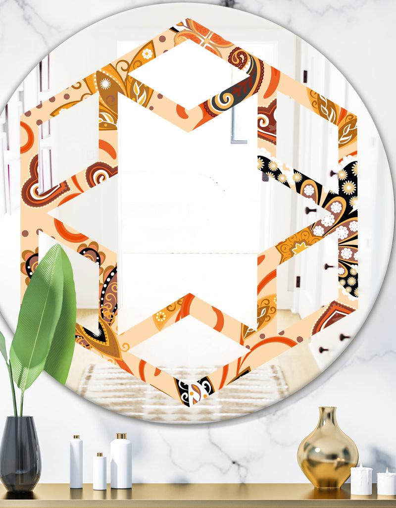 DesignQ Retro Indian Floral Batik III - Modern Round or Oval Wall Mirror - Hexagon Star